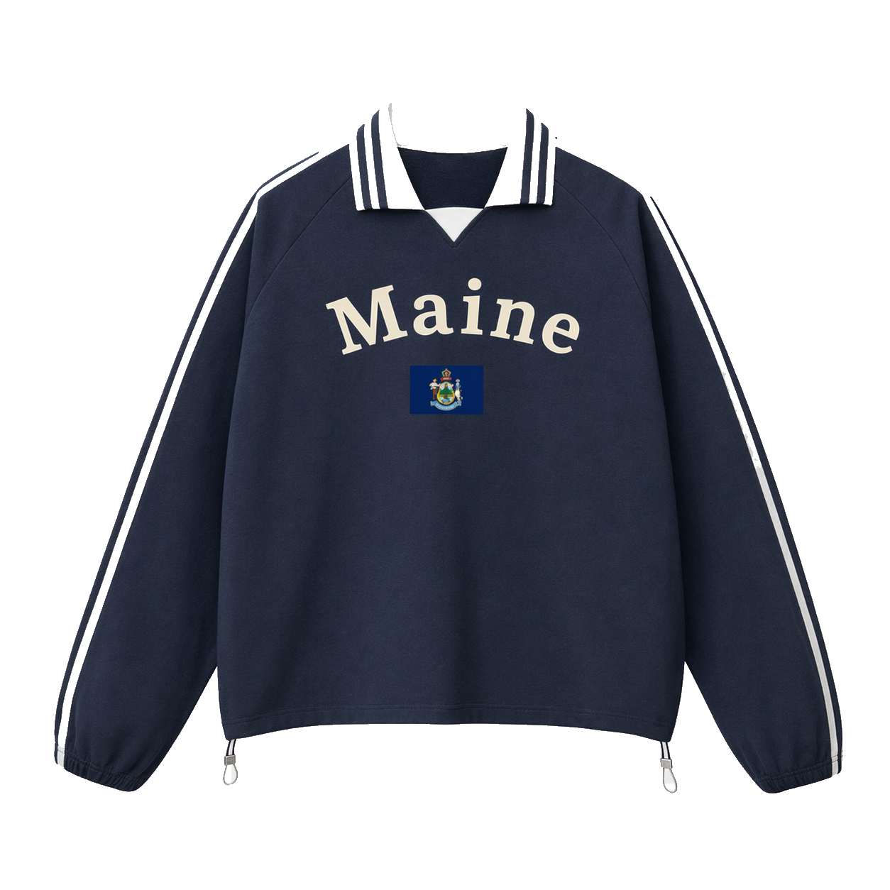 Collection 6 Maine Contrast Striped Lapel Collar Sweatshirt - Royal Blue front
