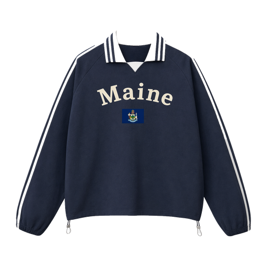 Collection 6 Maine Contrast Striped Lapel Collar Sweatshirt - Royal Blue front