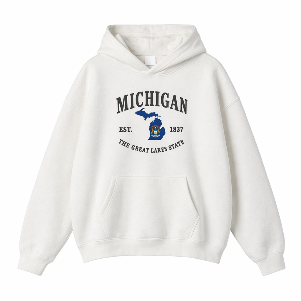 Collection 8 Michigan Oversize Fleeced Hoodie - White front