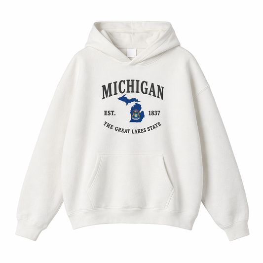 Collection 8 Michigan Oversize Fleeced Hoodie - White front