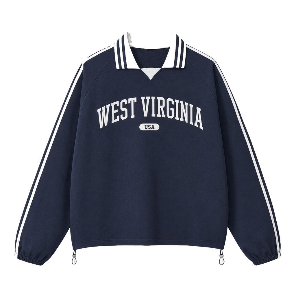 Collection 4 West Virginia Contrast Striped Lapel Collar Sweatshirt - Royal Blue front