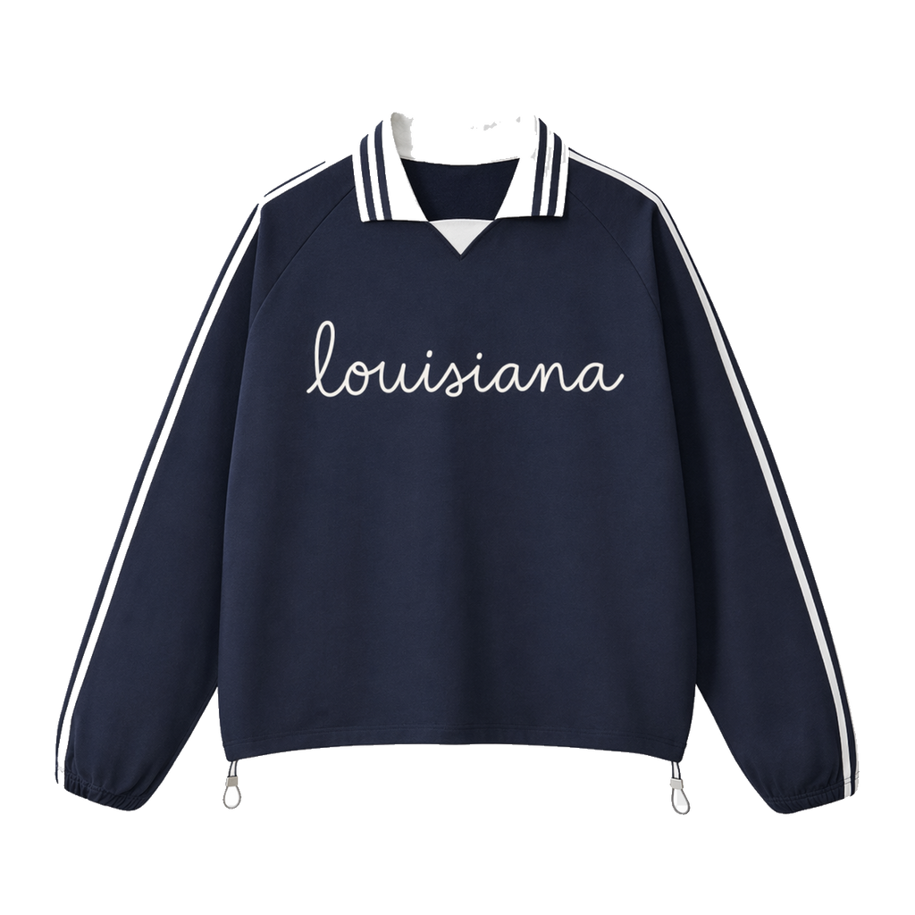Collection 3 Louisiana Contrast Striped Lapel Collar Sweatshirt - Royal Blue front