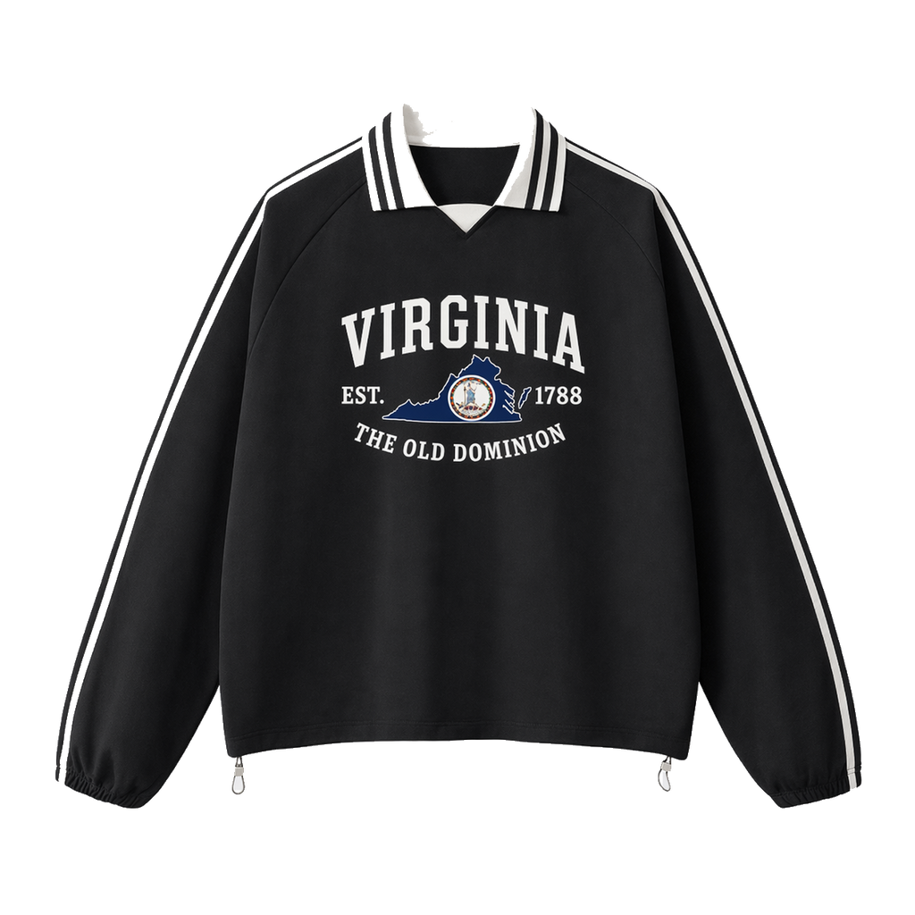 Collection 8 Virginia Contrast Striped Lapel Collar Sweatshirt - Black front