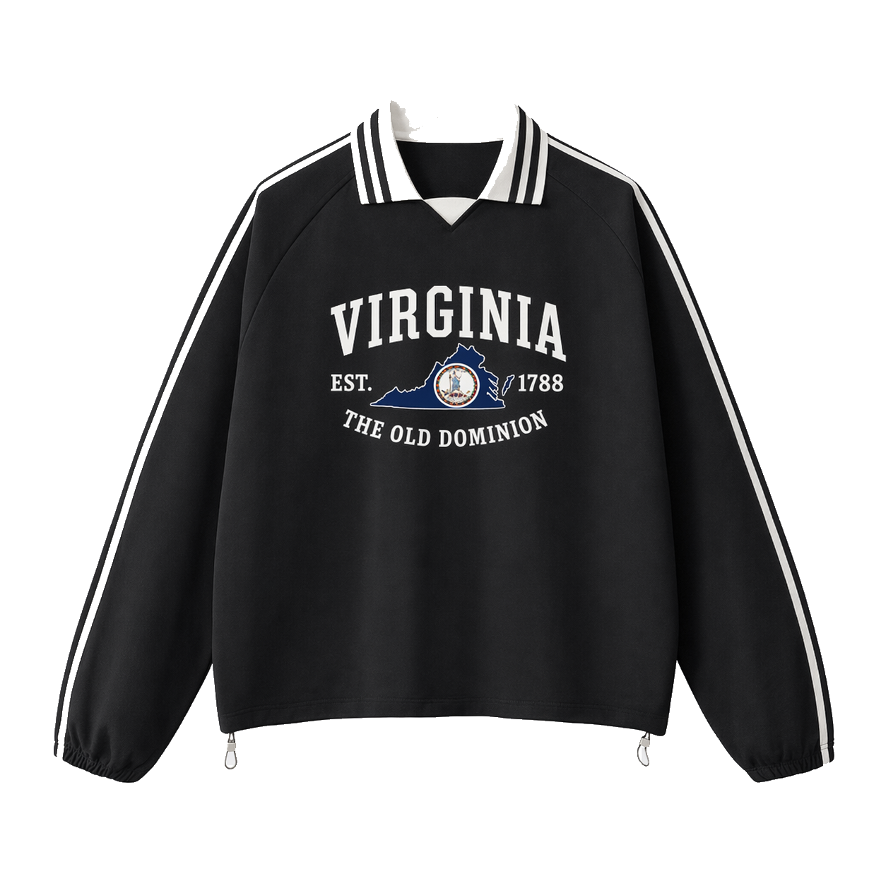 Collection 8 Virginia Contrast Striped Lapel Collar Sweatshirt - Black front