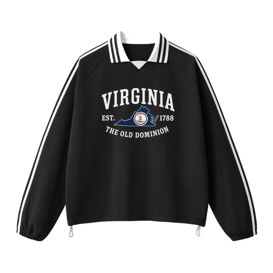 Collection 8 Virginia Contrast Striped Lapel Collar Sweatshirt - Black front