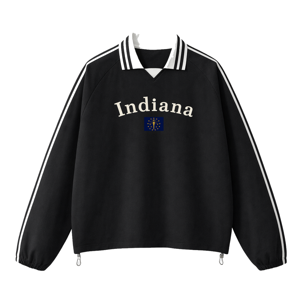 Collection 6 Indiana Contrast Striped Lapel Collar Sweatshirt - Black front