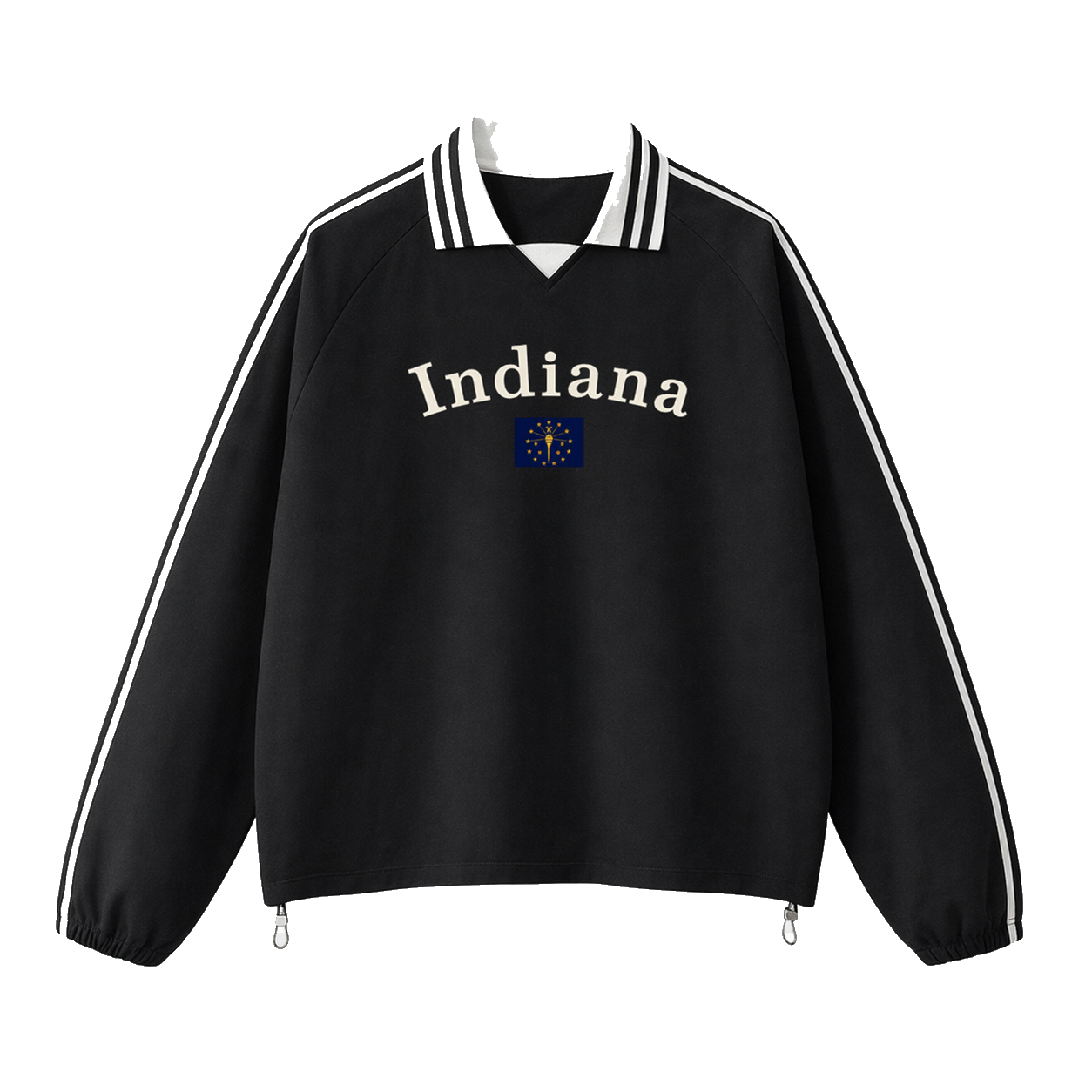 Collection 6 Indiana Contrast Striped Lapel Collar Sweatshirt - Black front