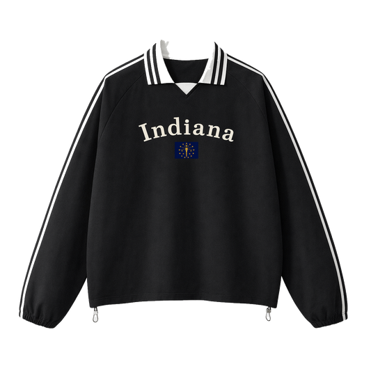 Collection 6 Indiana Contrast Striped Lapel Collar Sweatshirt - Black front
