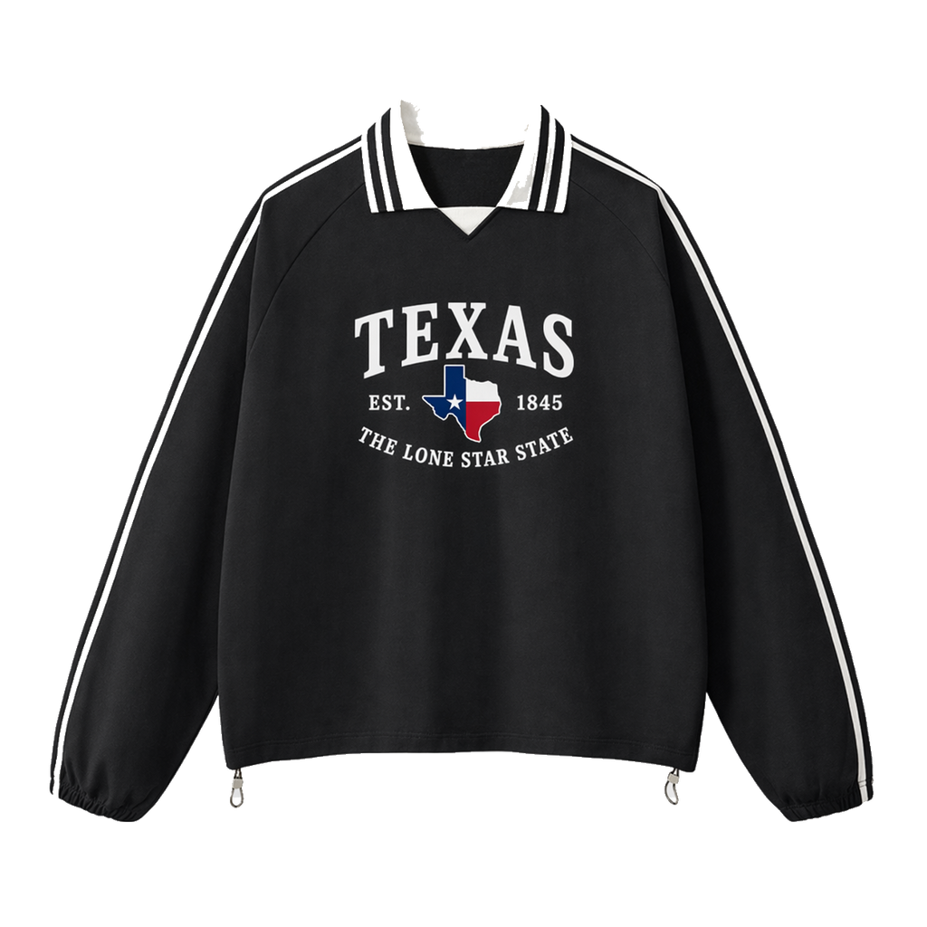 Collection 8 Texas Contrast Striped Lapel Collar Sweatshirt - Black front