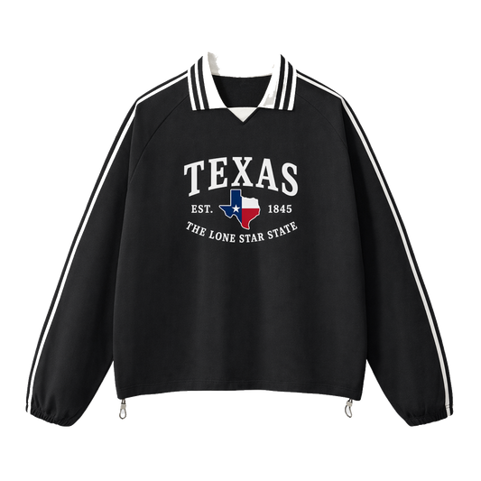 Collection 8 Texas Contrast Striped Lapel Collar Sweatshirt - Black front