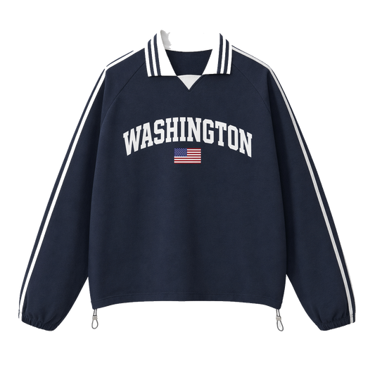 Collection 2 Washington Contrast Striped Lapel Collar Sweatshirt - Royal Blue front
