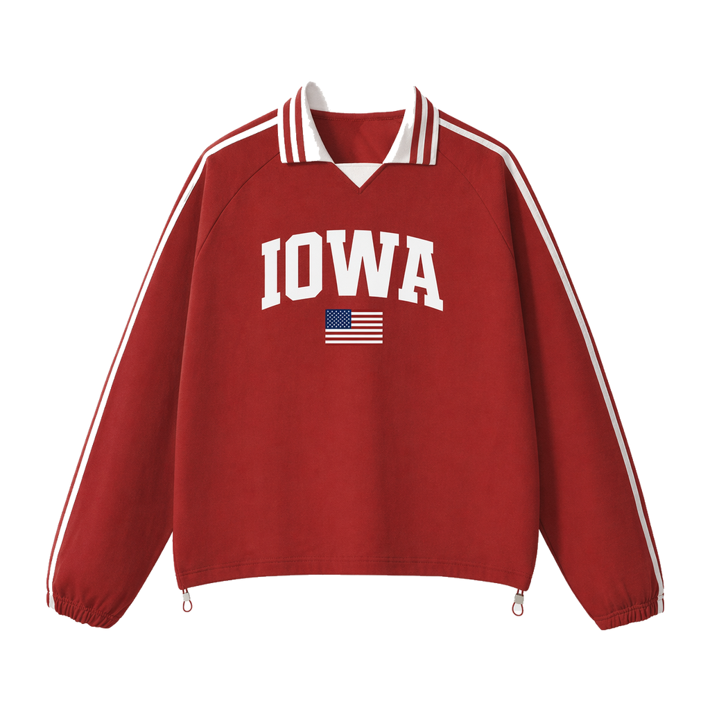 Collection 2 Iowa Contrast Striped Lapel Collar Sweatshirt - Red front