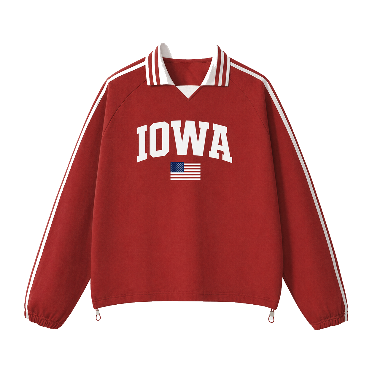 Collection 2 Iowa Contrast Striped Lapel Collar Sweatshirt - Red front