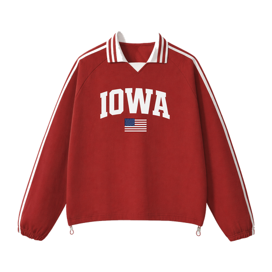 Collection 2 Iowa Contrast Striped Lapel Collar Sweatshirt - Red front