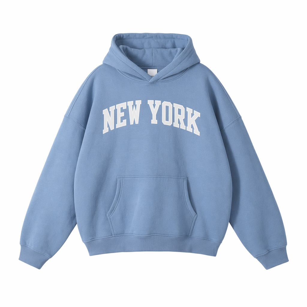 Collection 1 New York Oversize Fleeced Hoodie - Medium Blue front