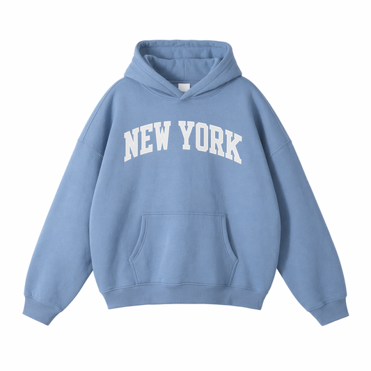Collection 1 New York Oversize Fleeced Hoodie - Medium Blue front