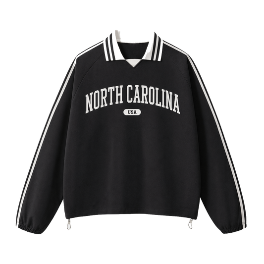 Collection 4 North Carolina Contrast Striped Lapel Collar Sweatshirt - Black front