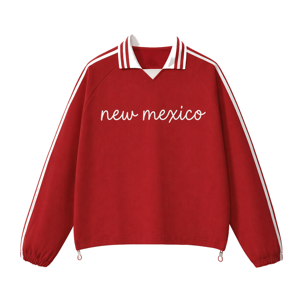 Collection 3 New Mexico Contrast Striped Lapel Collar Sweatshirt - Red front