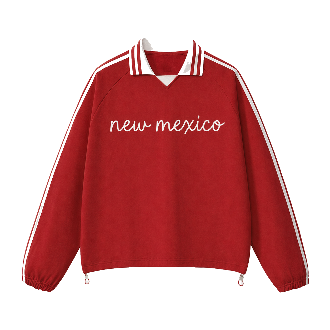 Collection 3 New Mexico Contrast Striped Lapel Collar Sweatshirt - Red front