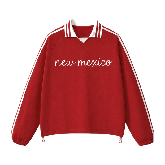 Collection 3 New Mexico Contrast Striped Lapel Collar Sweatshirt - Red front
