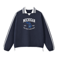 Collection 8 Michigan Contrast Striped Lapel Collar Sweatshirt - Royal Blue front