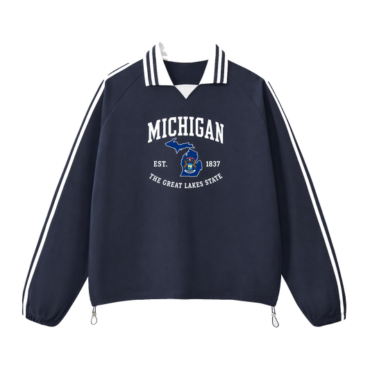 Collection 8 Michigan Contrast Striped Lapel Collar Sweatshirt - Royal Blue front