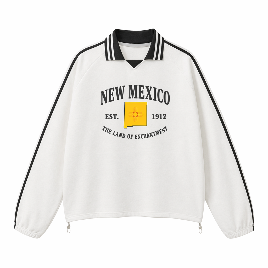 Collection 8 New Mexico Contrast Striped Lapel Collar Sweatshirt - White front