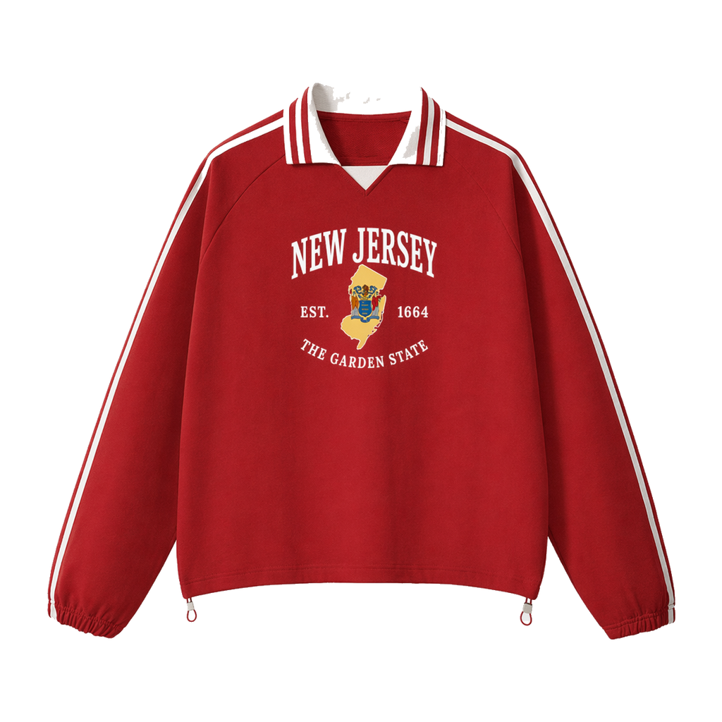 Collection 8 New Jersey Contrast Striped Lapel Collar Sweatshirt - Red front
