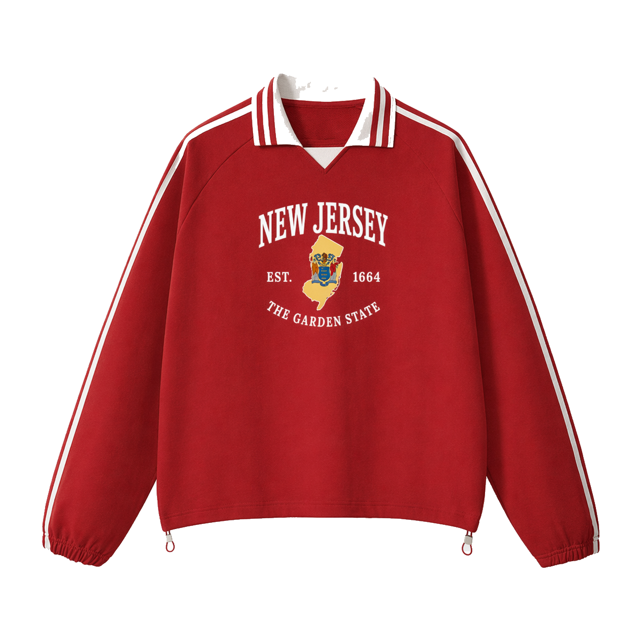 Collection 8 New Jersey Contrast Striped Lapel Collar Sweatshirt - Red front