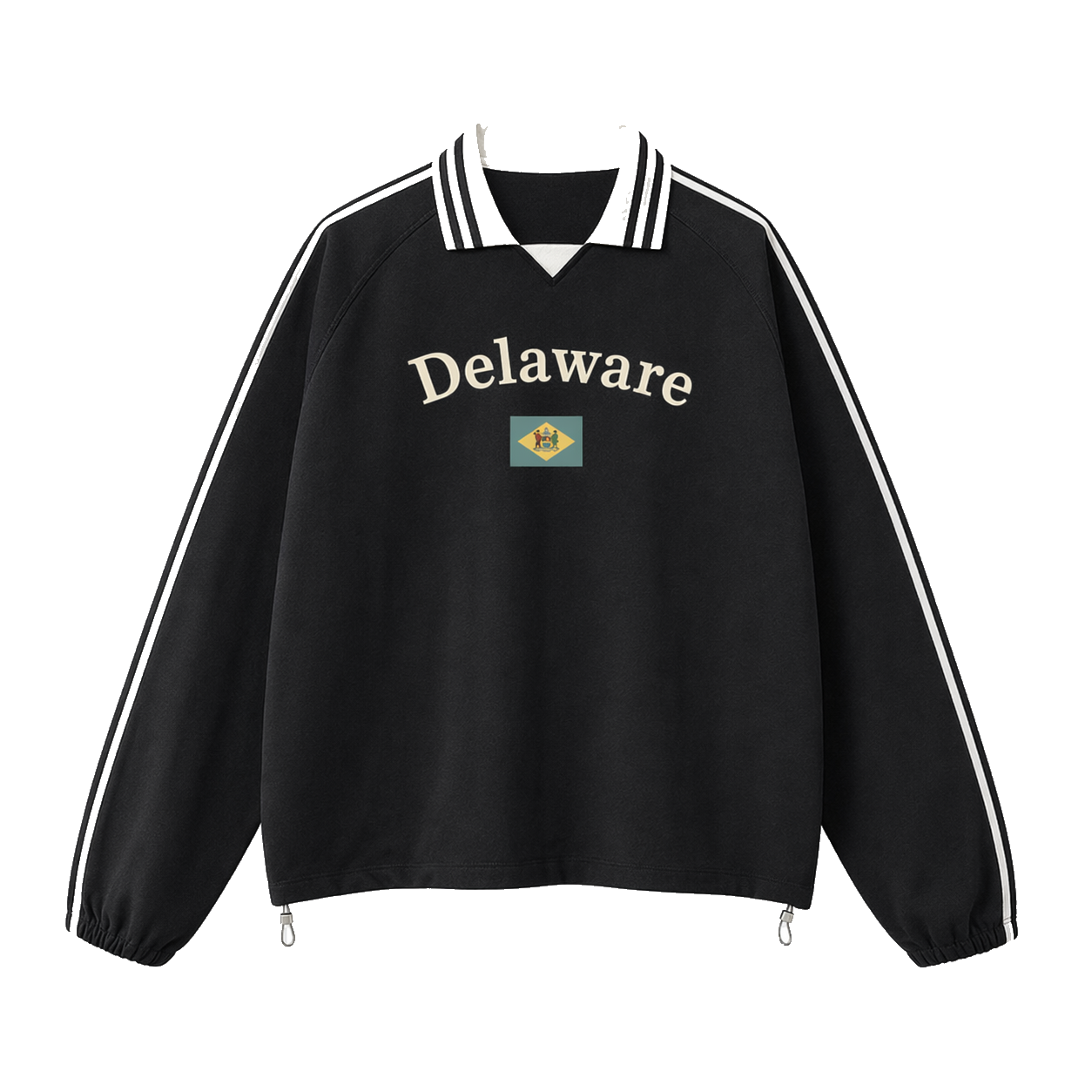 Collection 6 Delaware Contrast Striped Lapel Collar Sweatshirt - Black front
