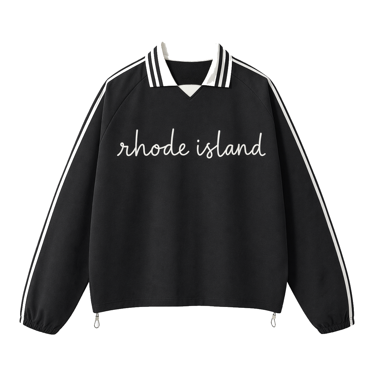 Collection 3 Rhode Island Contrast Striped Lapel Collar Sweatshirt - Black front