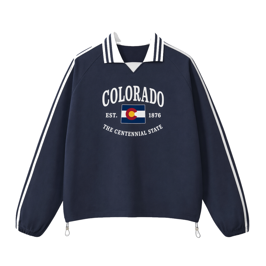 Collection 8 Colorado Contrast Striped Lapel Collar Sweatshirt - Royal Blue front