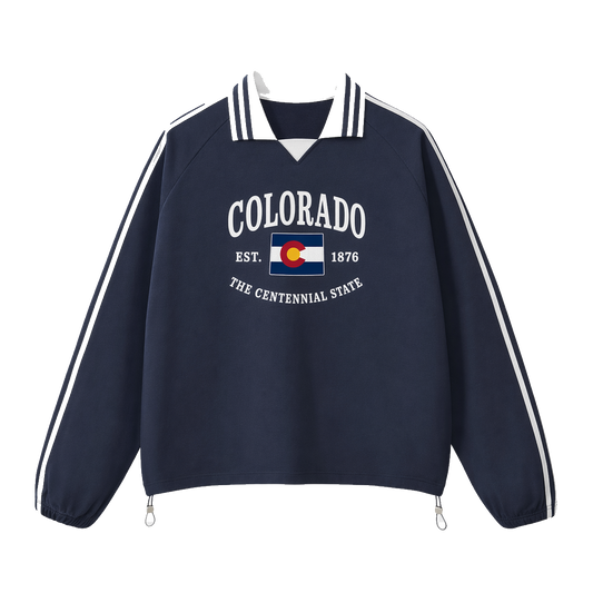 Collection 8 Colorado Contrast Striped Lapel Collar Sweatshirt - Royal Blue front