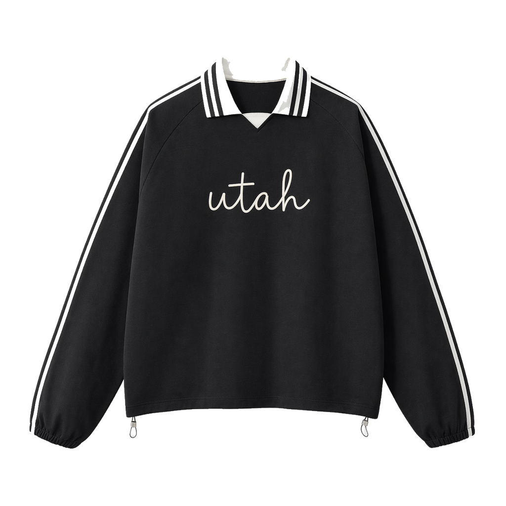 Collection 3 Utah Contrast Striped Lapel Collar Sweatshirt - Black front