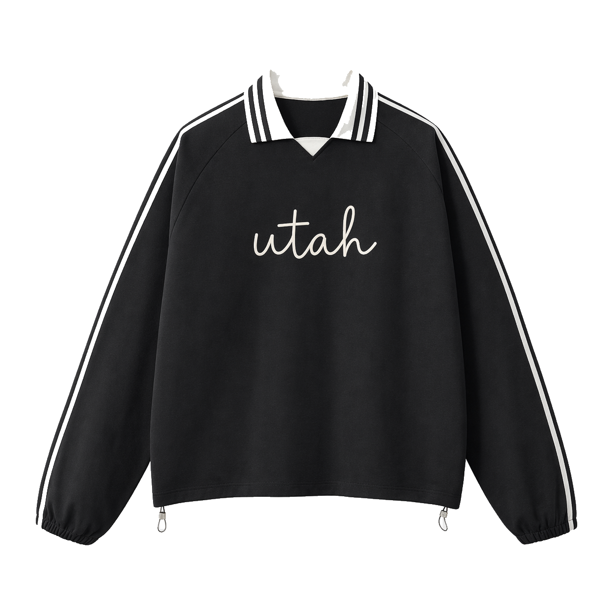 Collection 3 Utah Contrast Striped Lapel Collar Sweatshirt - Black front