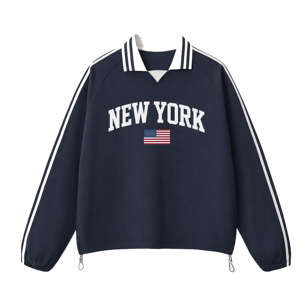 Collection 2 New York Contrast Striped Lapel Collar Sweatshirt - Royal Blue front