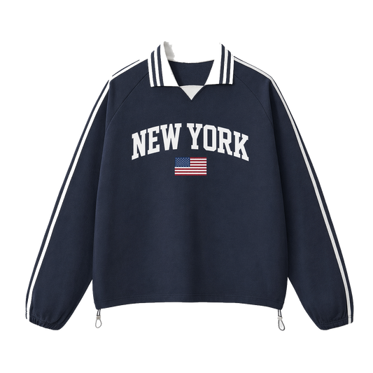 Collection 2 New York Contrast Striped Lapel Collar Sweatshirt - Royal Blue front