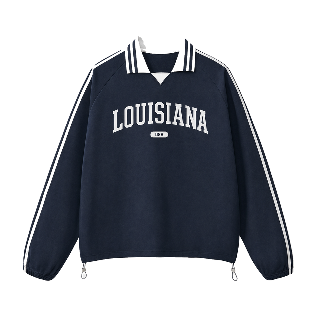 Collection 4 Louisiana Contrast Striped Lapel Collar Sweatshirt - Royal Blue front