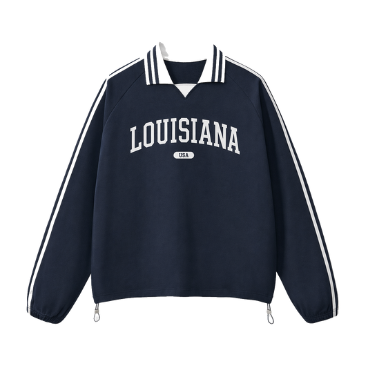 Collection 4 Louisiana Contrast Striped Lapel Collar Sweatshirt - Royal Blue front