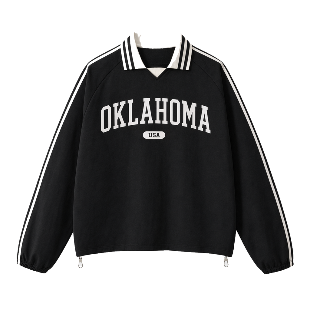 Collection 4 Oklahoma Contrast Striped Lapel Collar Sweatshirt - Black front