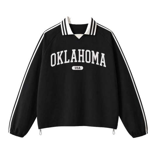 Collection 4 Oklahoma Contrast Striped Lapel Collar Sweatshirt - Black front