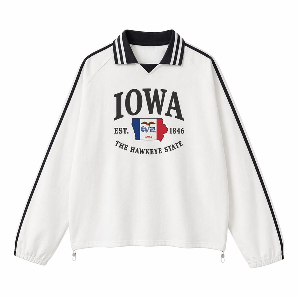 Collection 8 Iowa Contrast Striped Lapel Collar Sweatshirt - White front