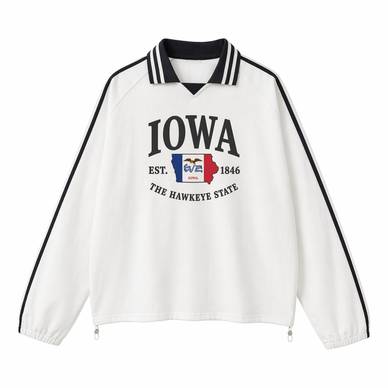 Collection 8 Iowa Contrast Striped Lapel Collar Sweatshirt - White front