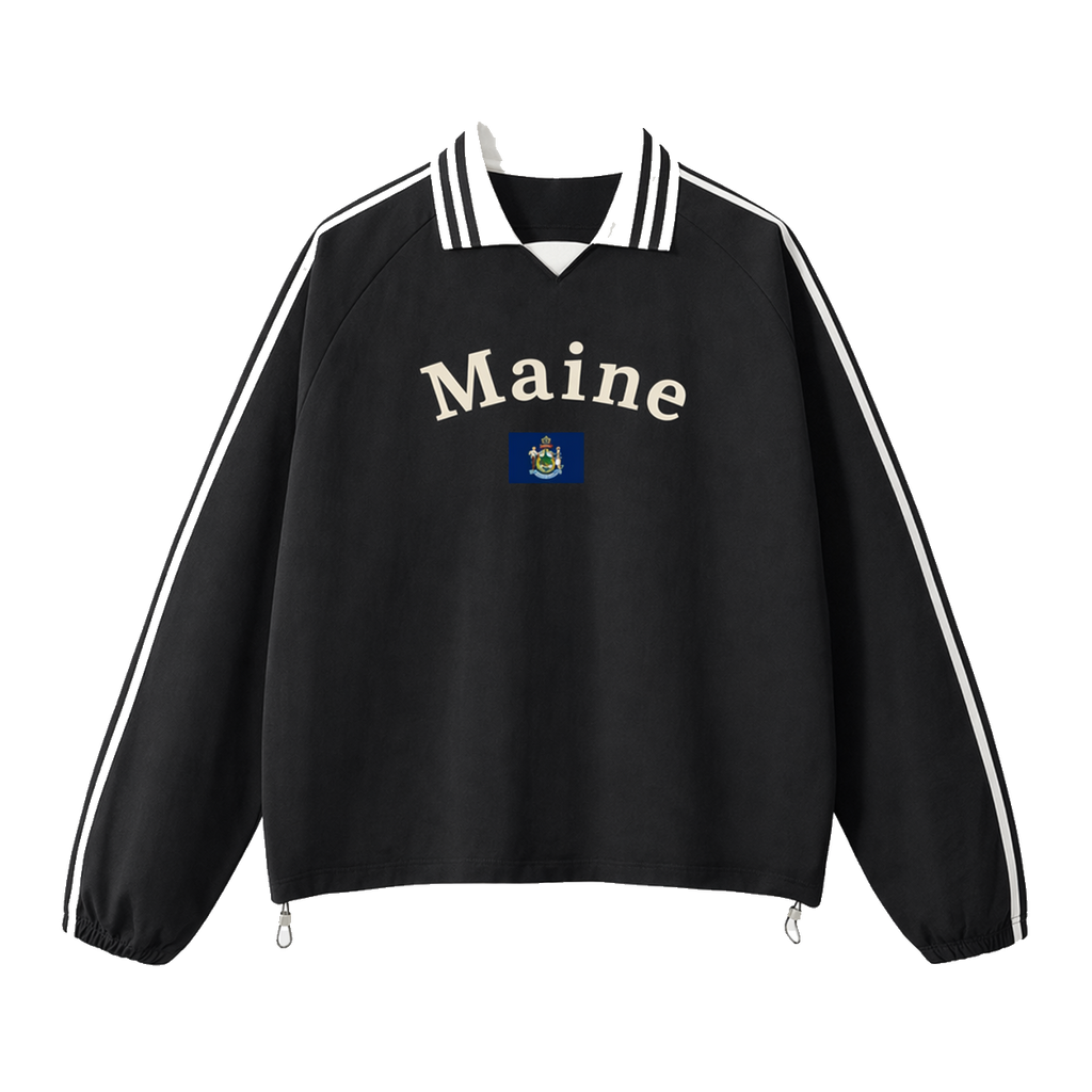Collection 6 Maine Contrast Striped Lapel Collar Sweatshirt - Black front