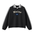 Collection 6 Maine Contrast Striped Lapel Collar Sweatshirt - Black front