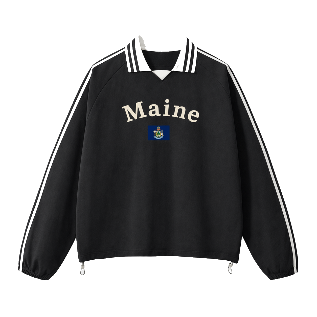 Collection 6 Maine Contrast Striped Lapel Collar Sweatshirt - Black front