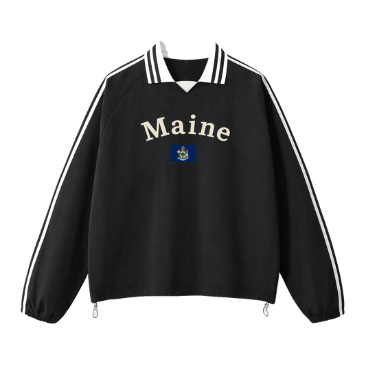 Collection 6 Maine Contrast Striped Lapel Collar Sweatshirt - Black front