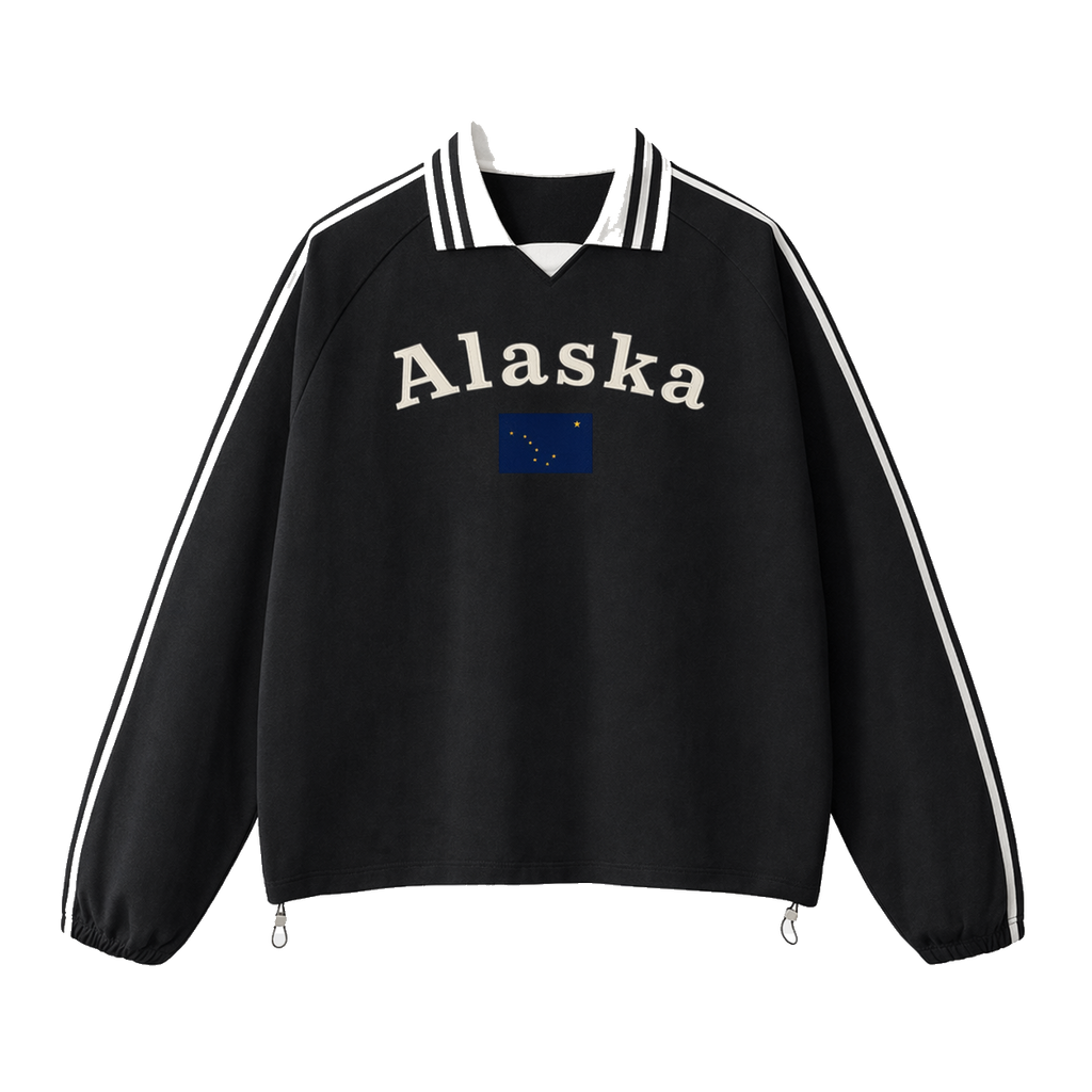 Collection 6 Alaska Contrast Striped Lapel Collar Sweatshirt - Black front