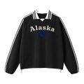 Collection 6 Alaska Contrast Striped Lapel Collar Sweatshirt - Black front