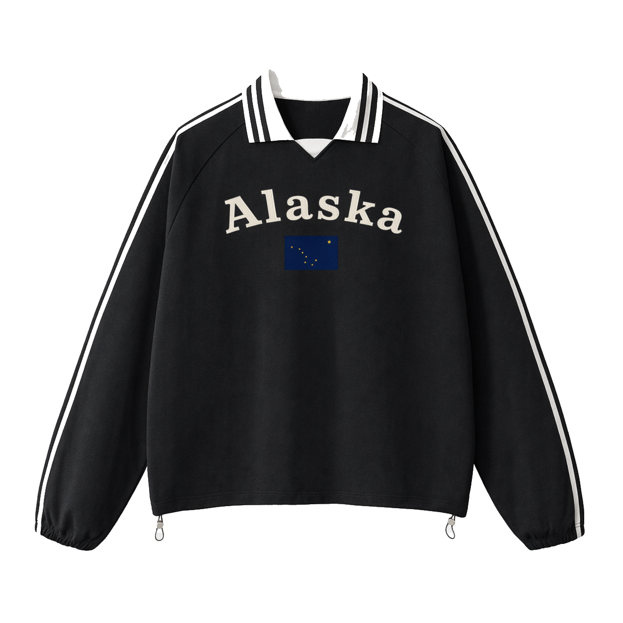 Collection 6 Alaska Contrast Striped Lapel Collar Sweatshirt - Black front
